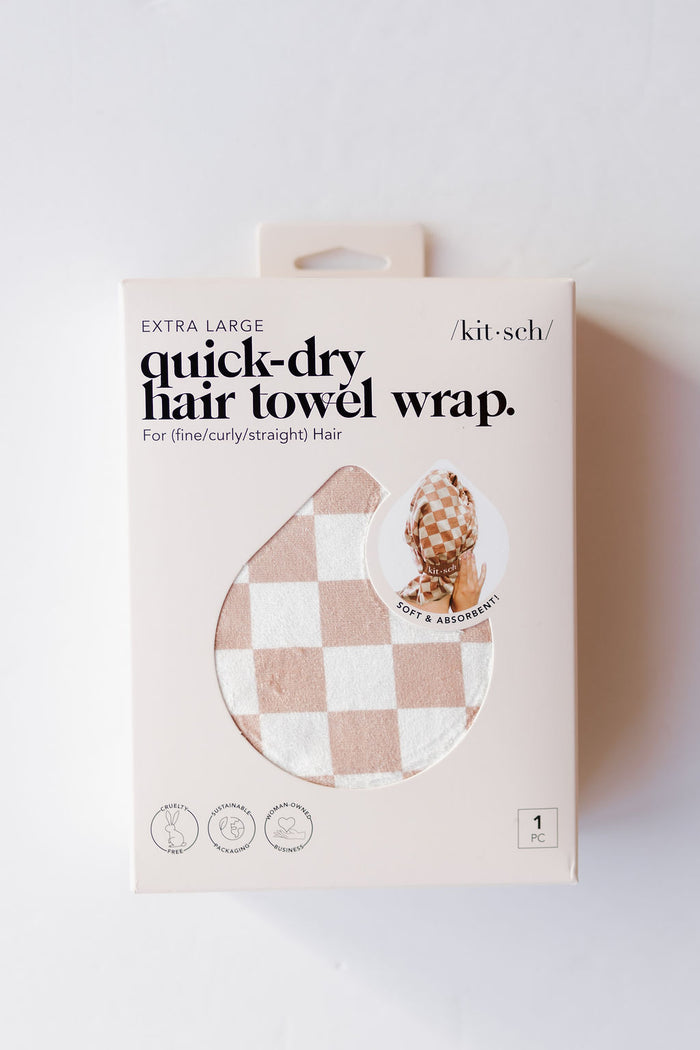 quick-dry hair towel wrap - terracotta checker