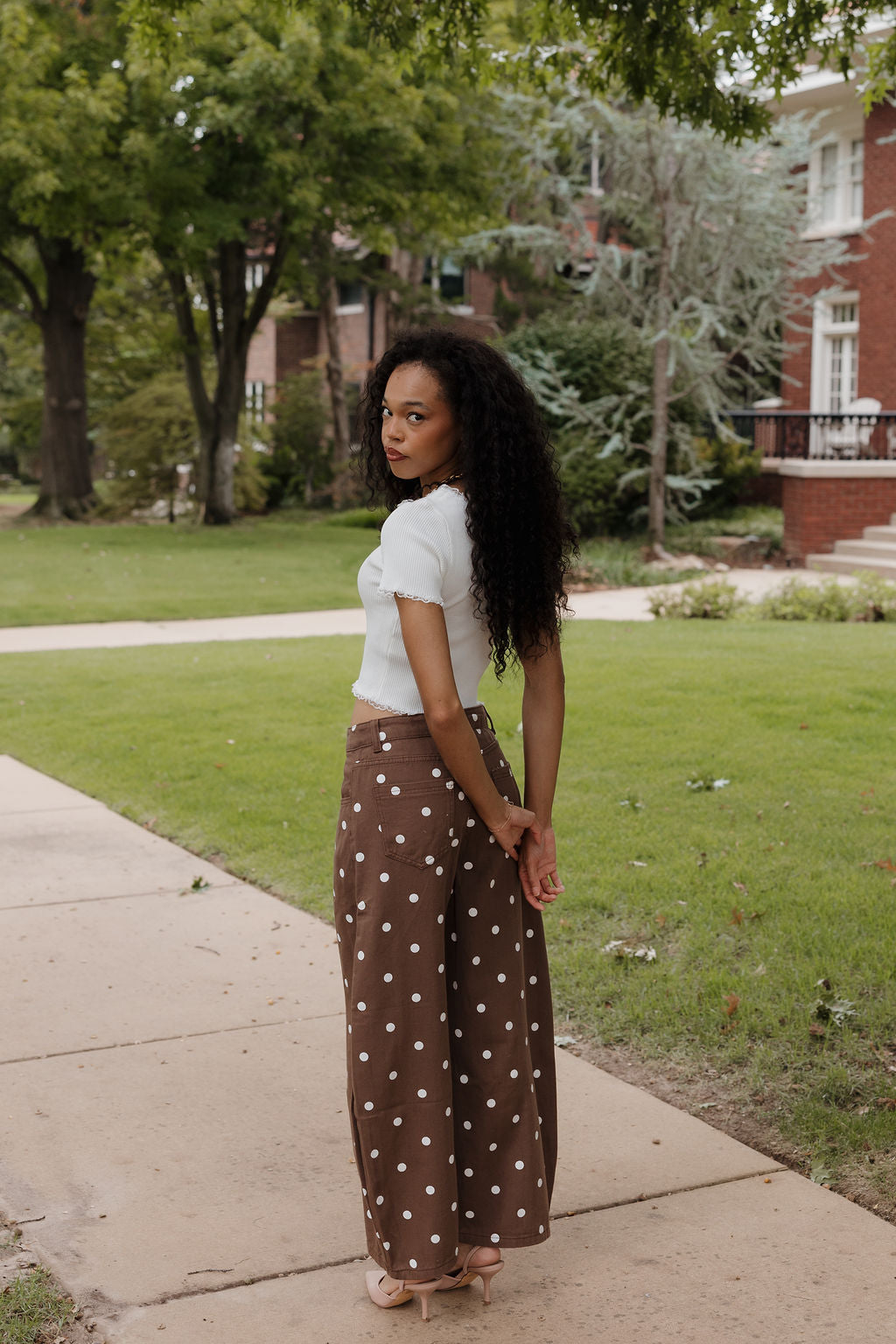 sable polka dot barrel jeans