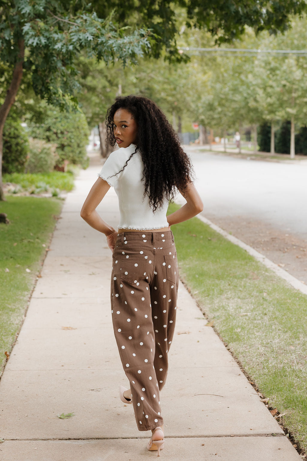 sable polka dot barrel jeans