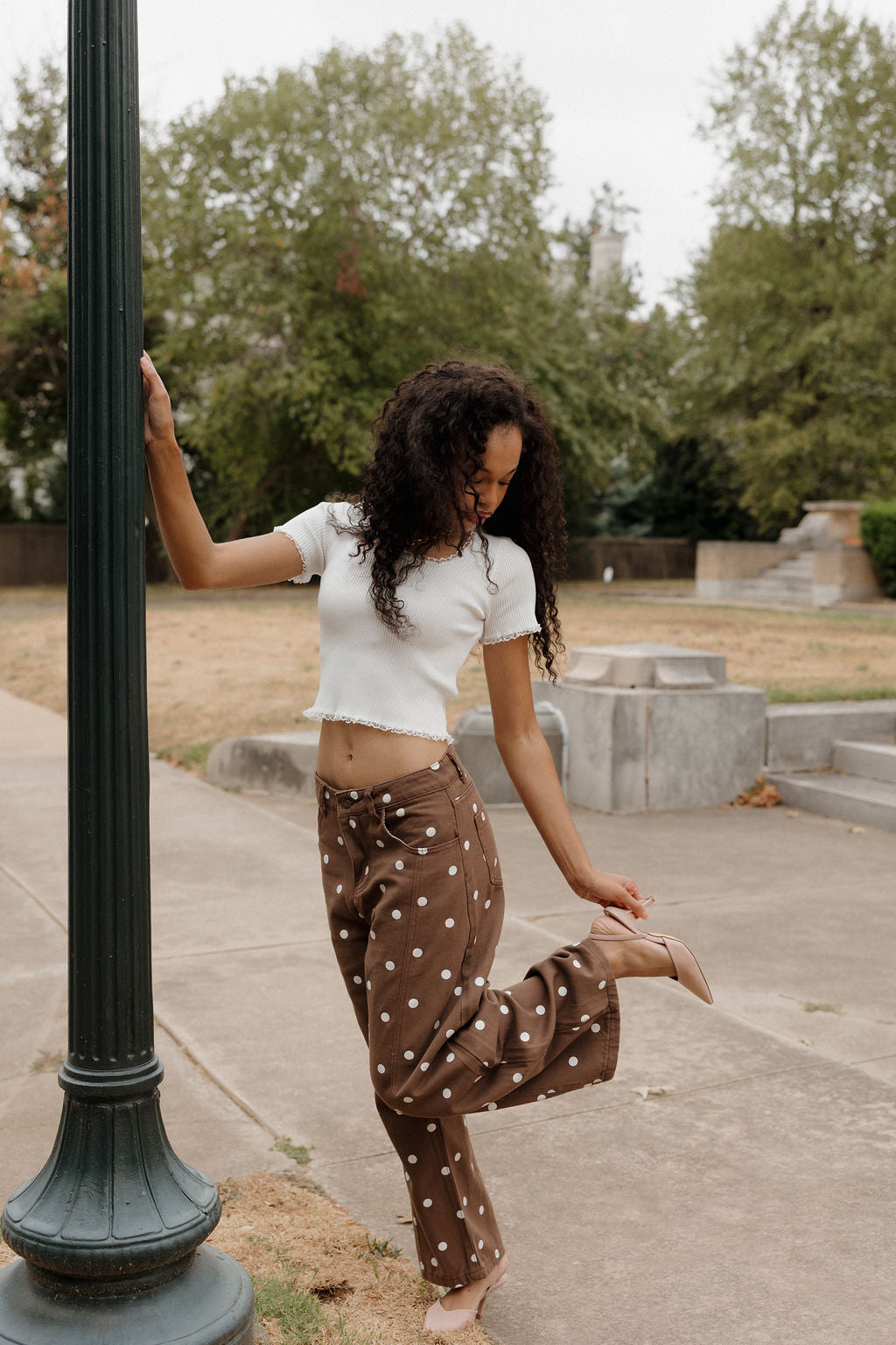sable polka dot barrel jeans