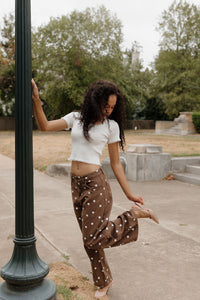 sable polka dot barrel jeans