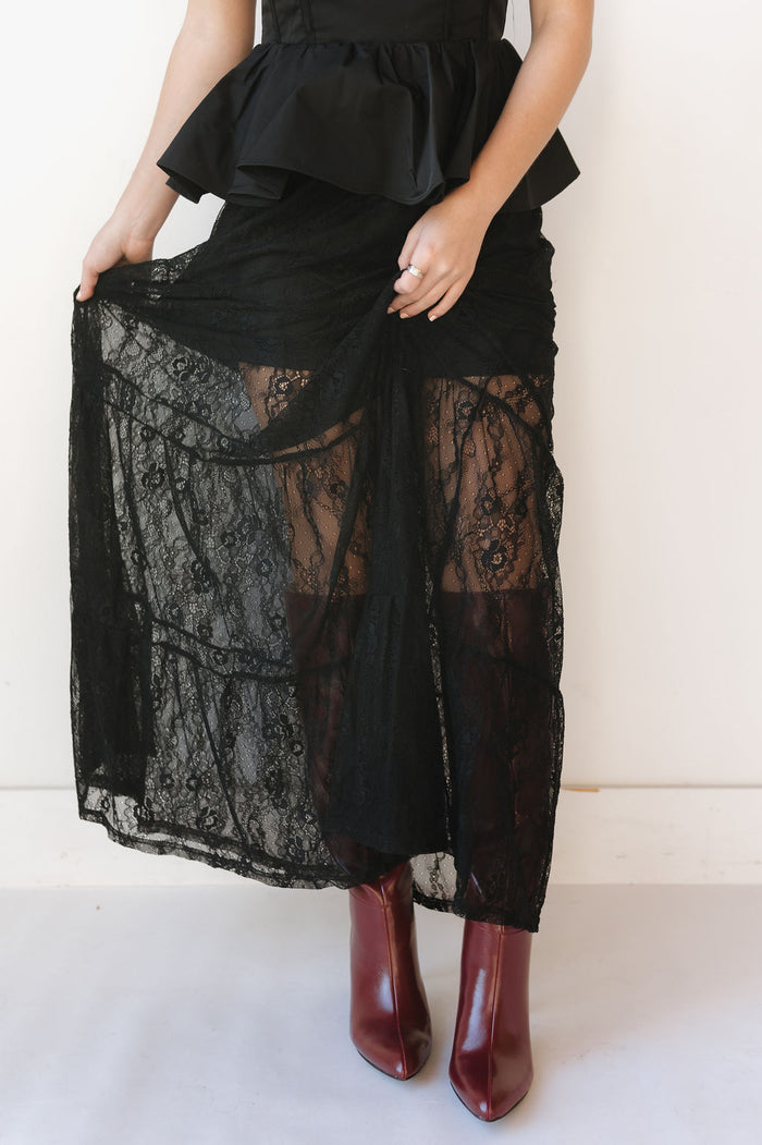 laced in petals maxi skirt