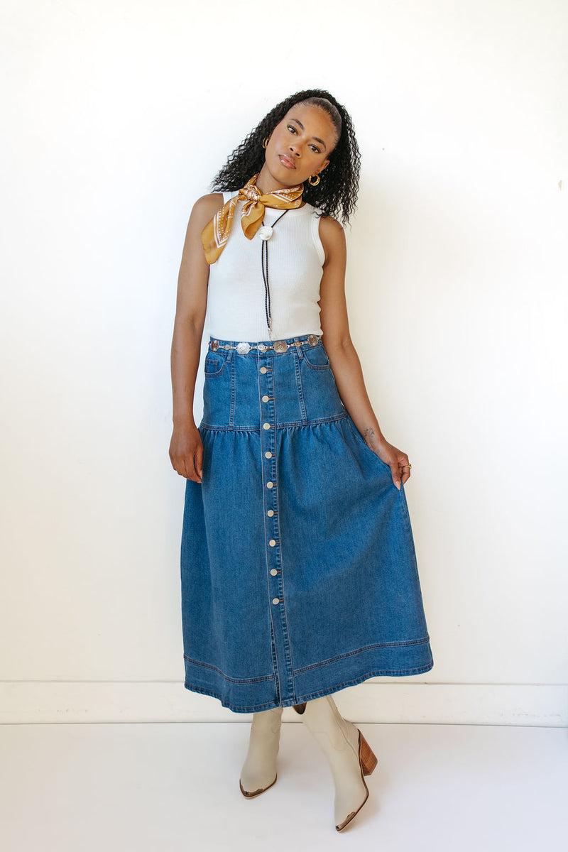 sunday buttondown denim skirt
