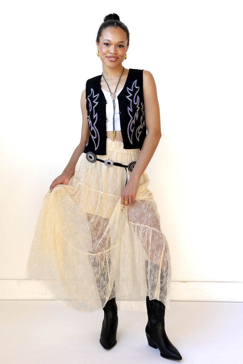 fawn lace maxi skirt
