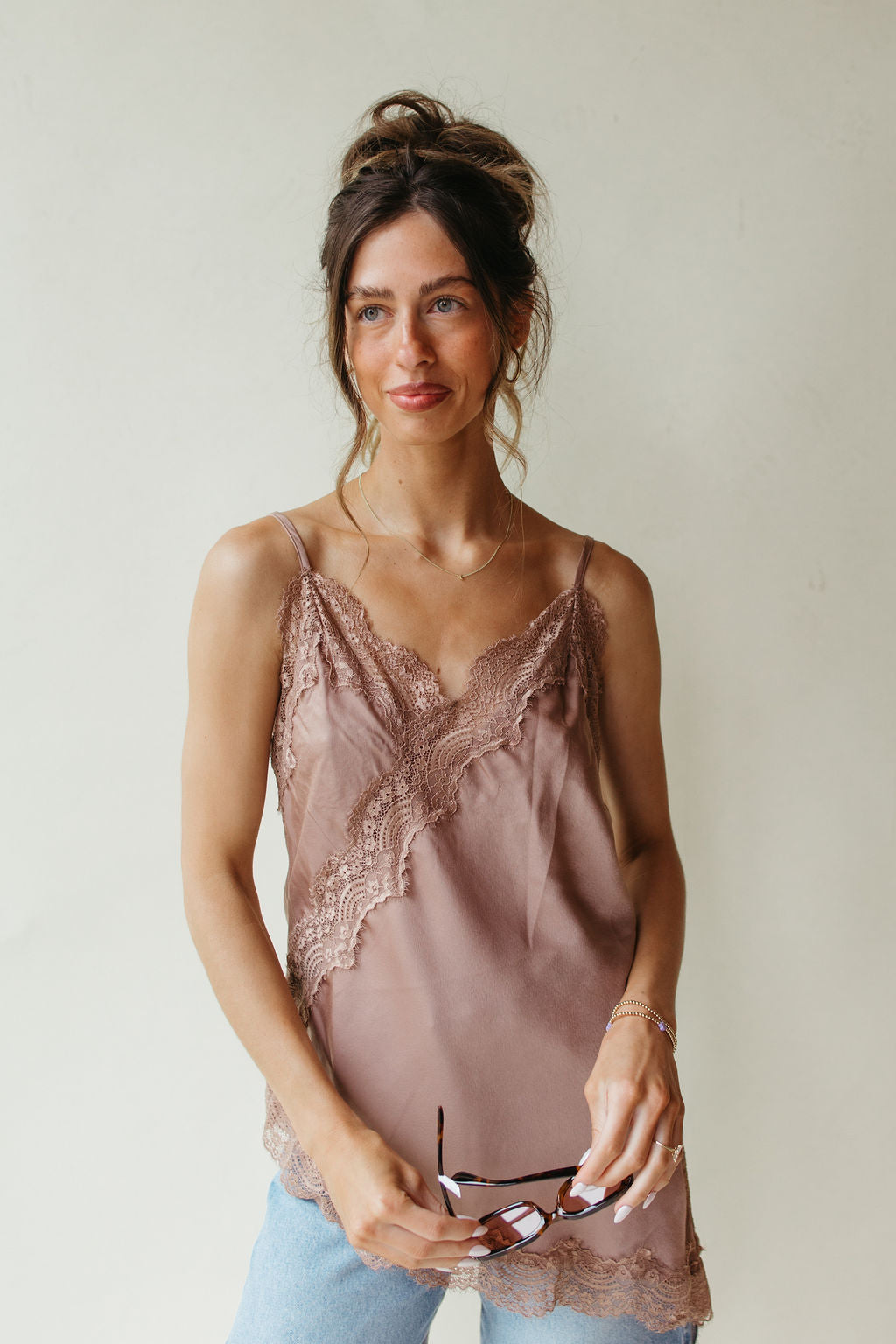 camille asymmetrical hem lace cami