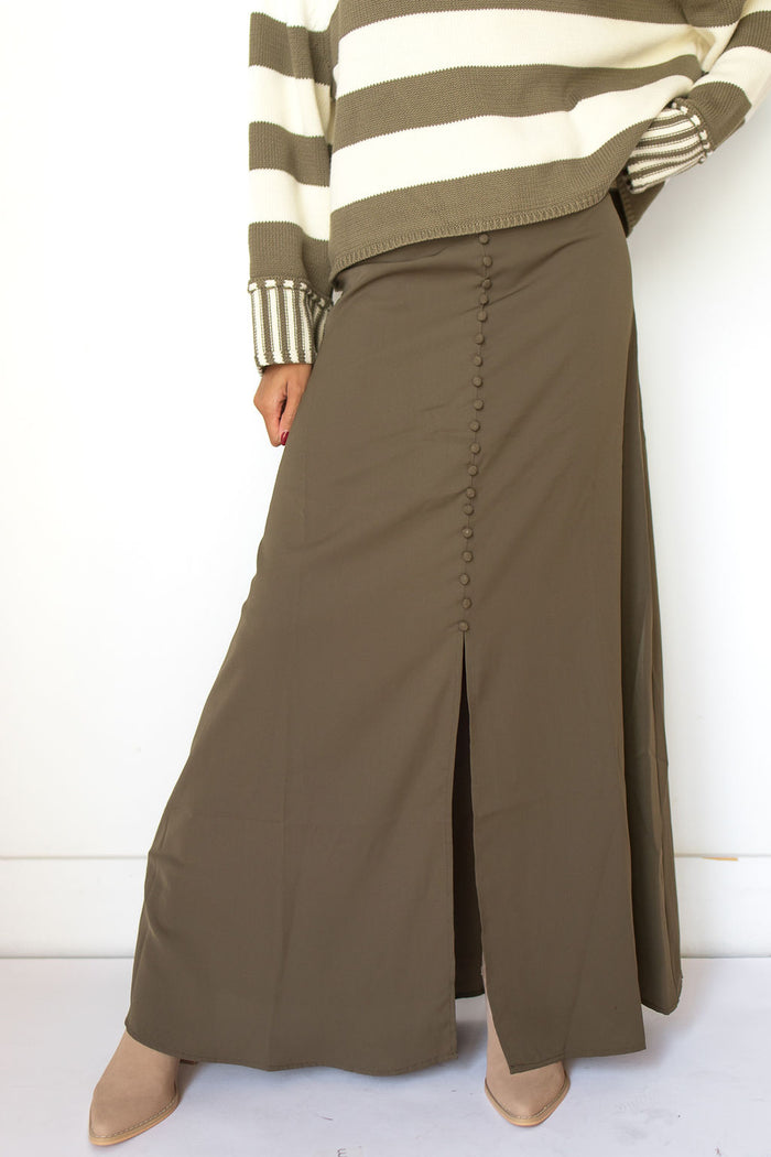 mode, button me up satin skirt