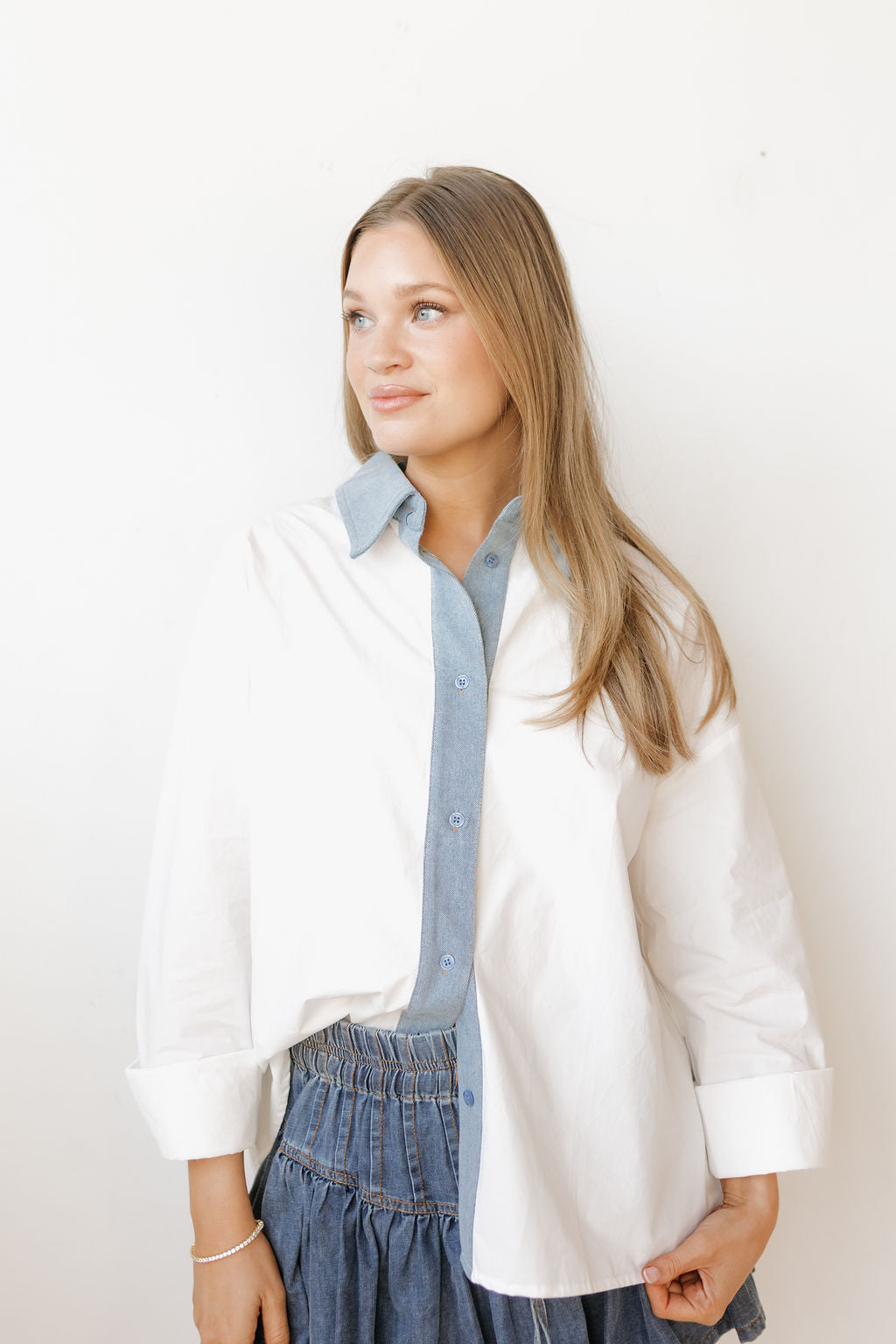 bailee demin collar button down