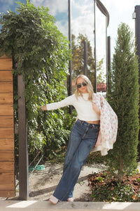 mode, far out with seaming high rise wide leg