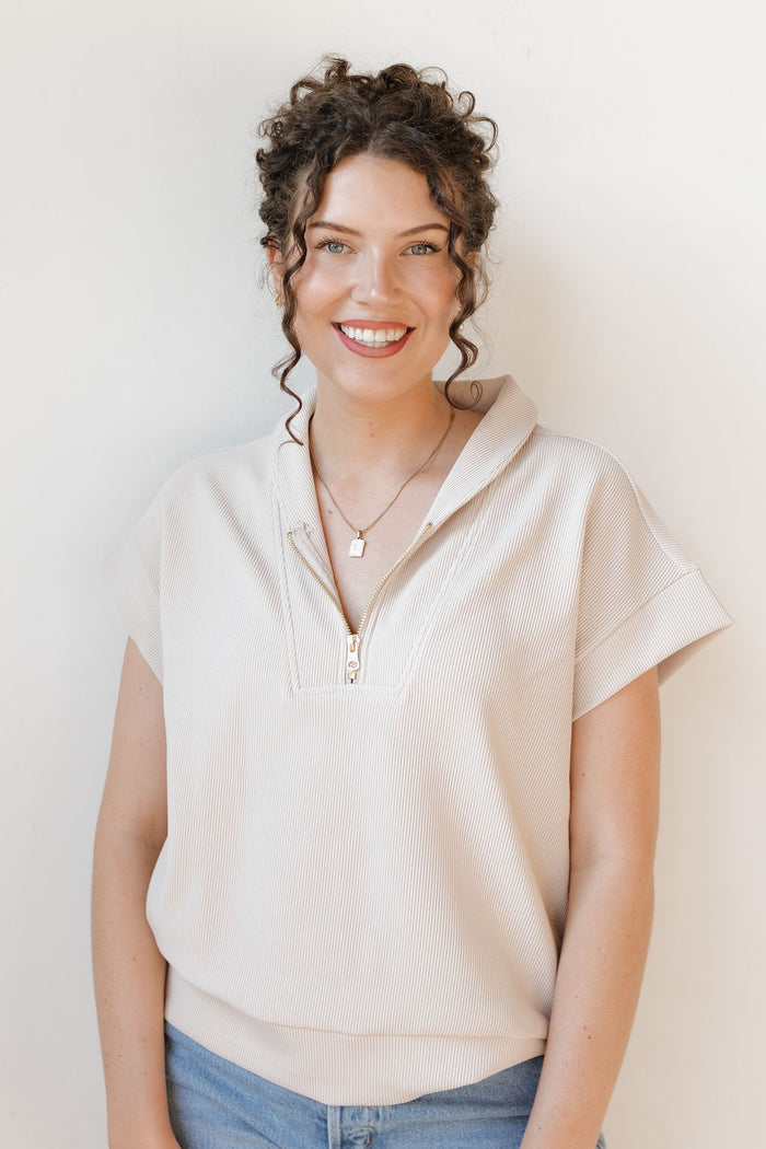 ss curated drop marie ribbed quaterzip