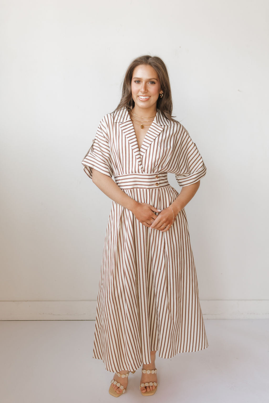 augustine striped midi dress