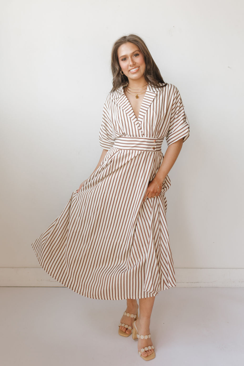augustine striped midi dress
