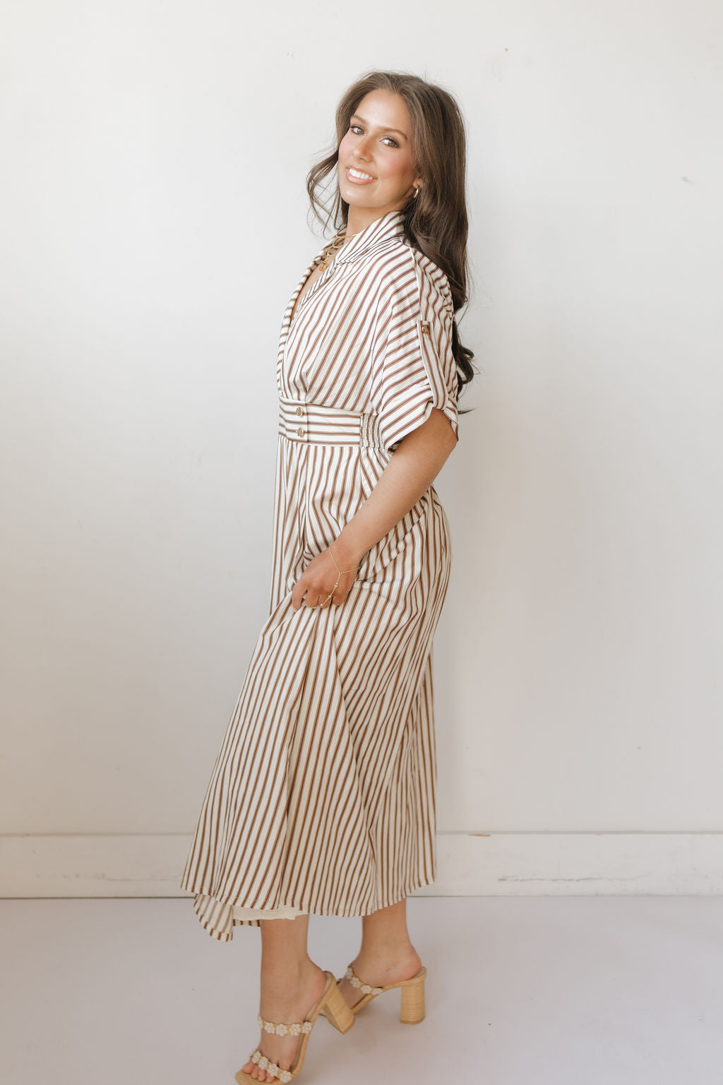 augustine striped midi dress