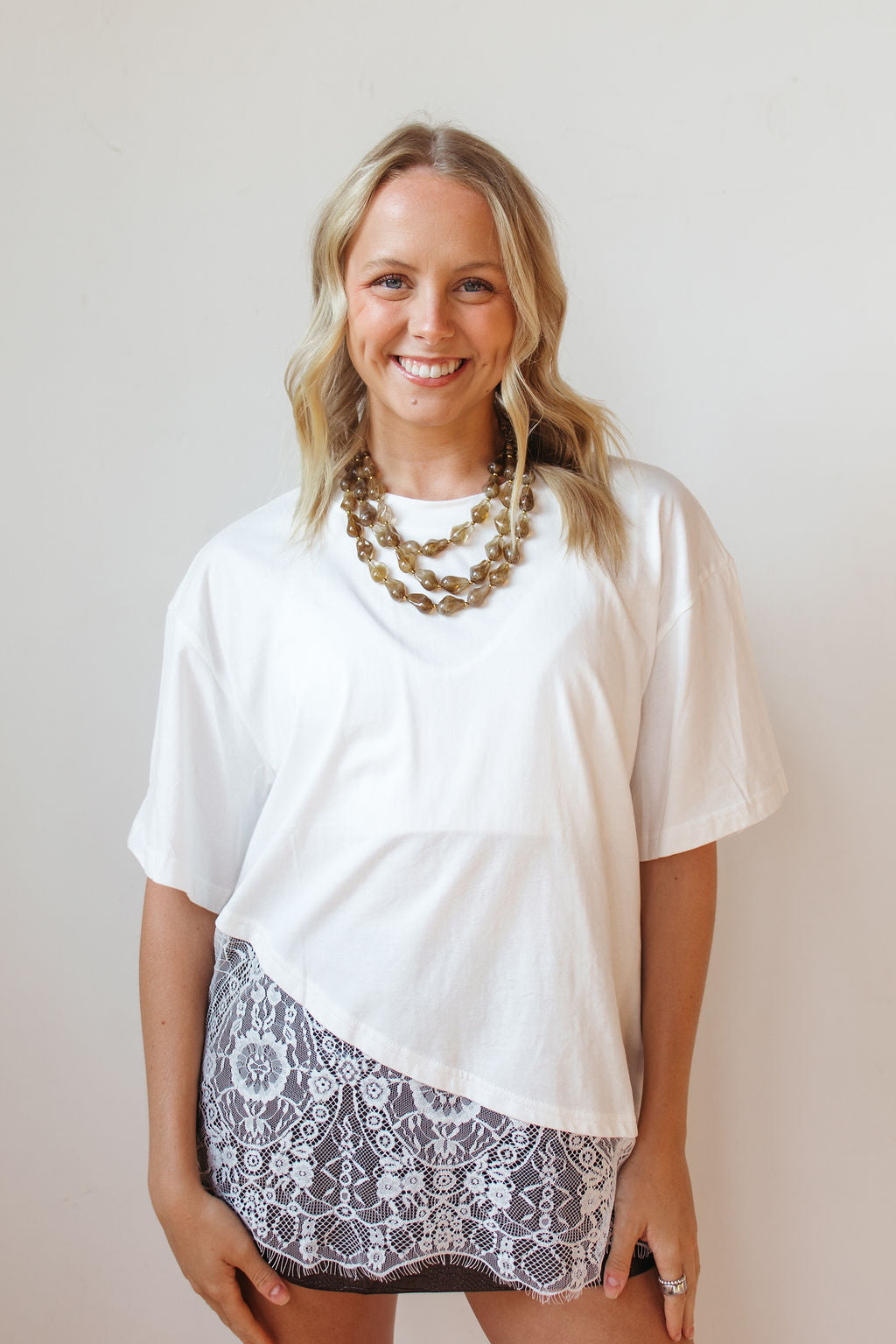 sloan floral lace asymmetrical tee