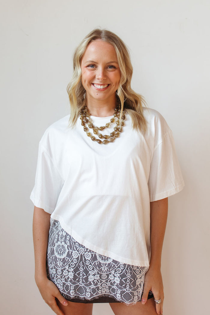 sloan floral lace asymmetrical tee