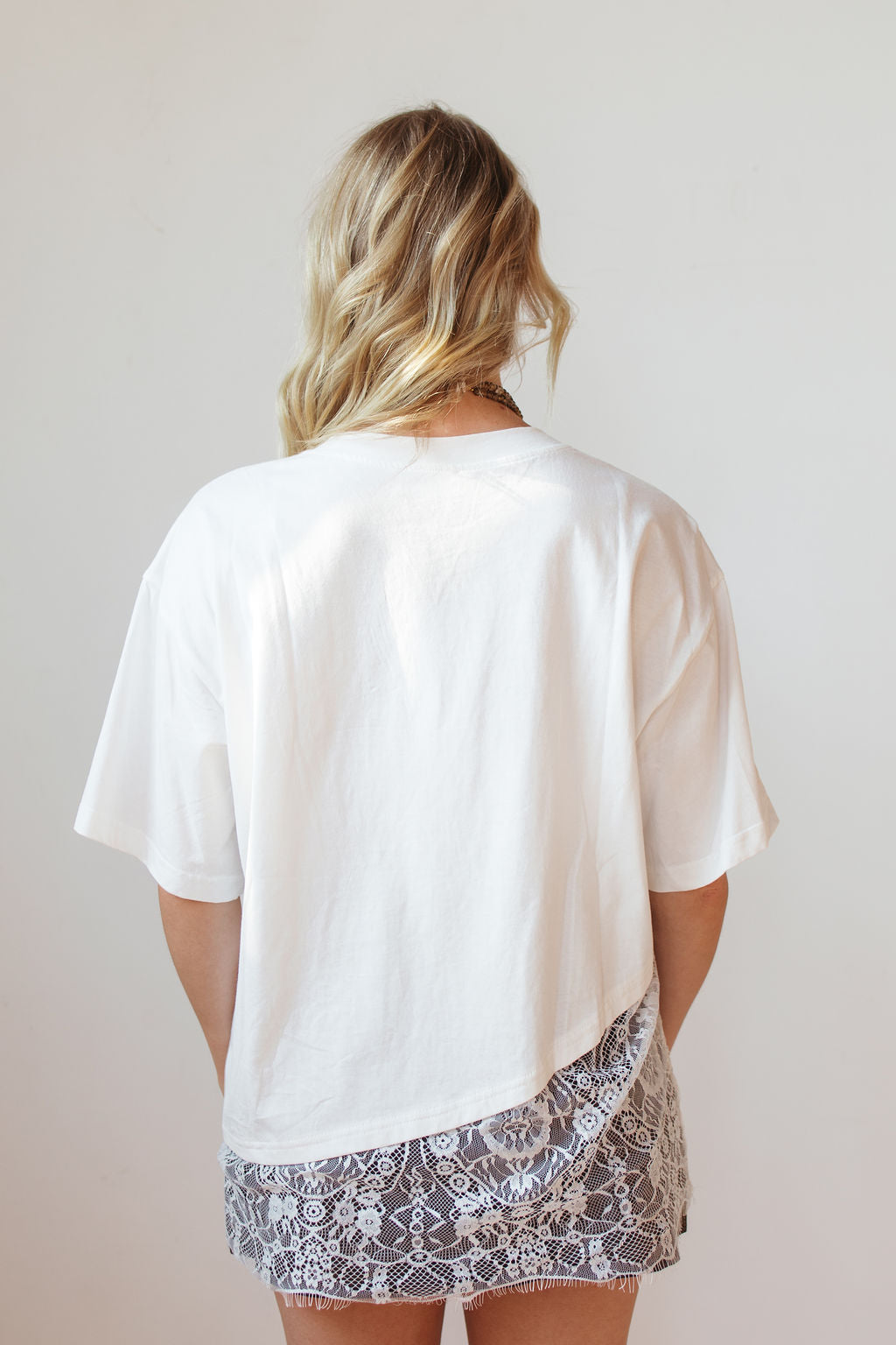 sloan floral lace asymmetrical tee
