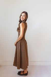 riley gingham smocked midi dress