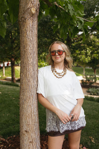sloan floral lace asymmetrical tee