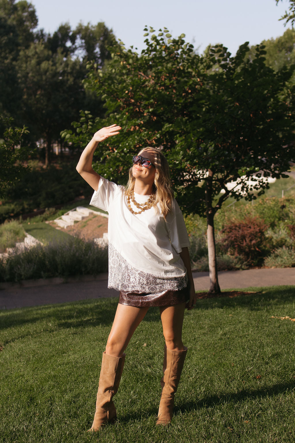 sloan floral lace asymmetrical tee