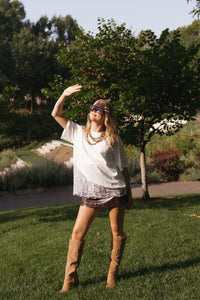 sloan floral lace asymmetrical tee