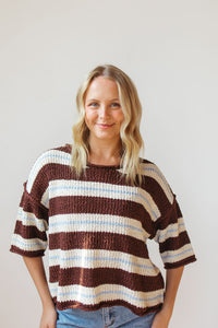 adrian striped 3/4 sleeve sweater