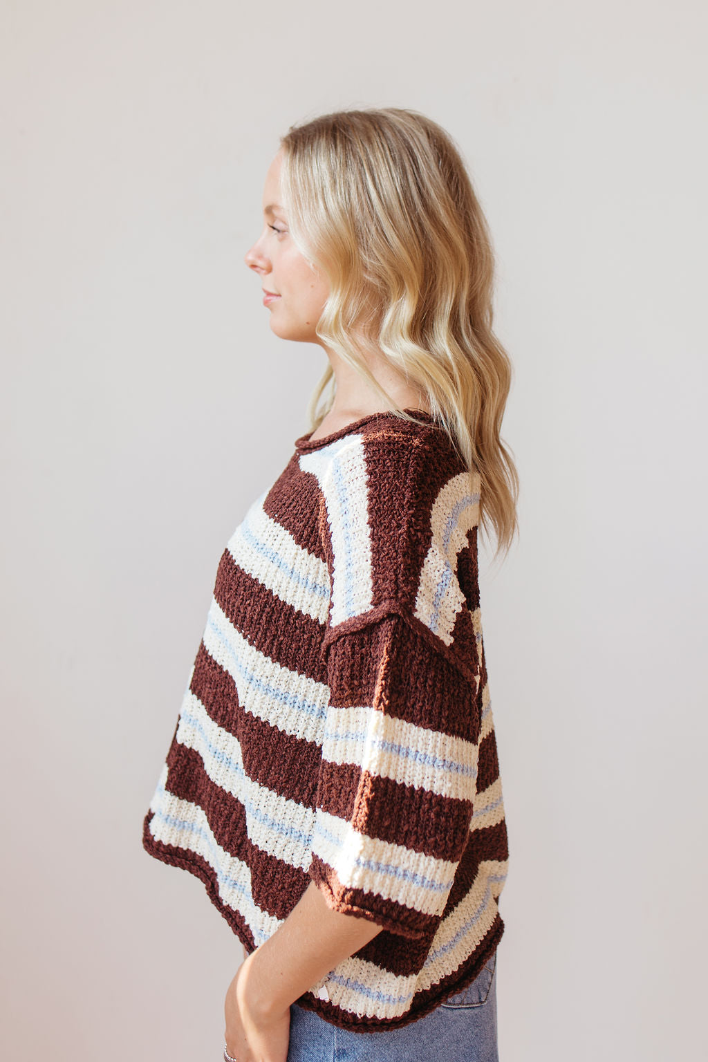 adrian striped 3/4 sleeve sweater