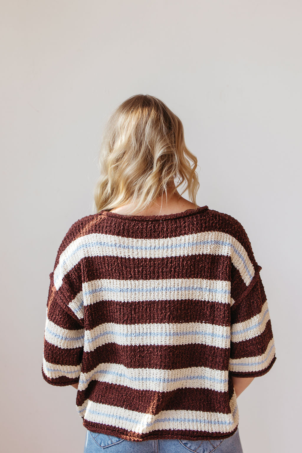 adrian striped 3/4 sleeve sweater