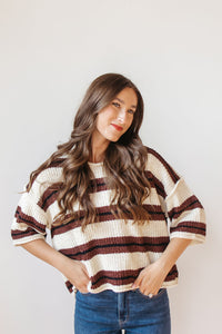 adrian striped 3/4 sleeve sweater
