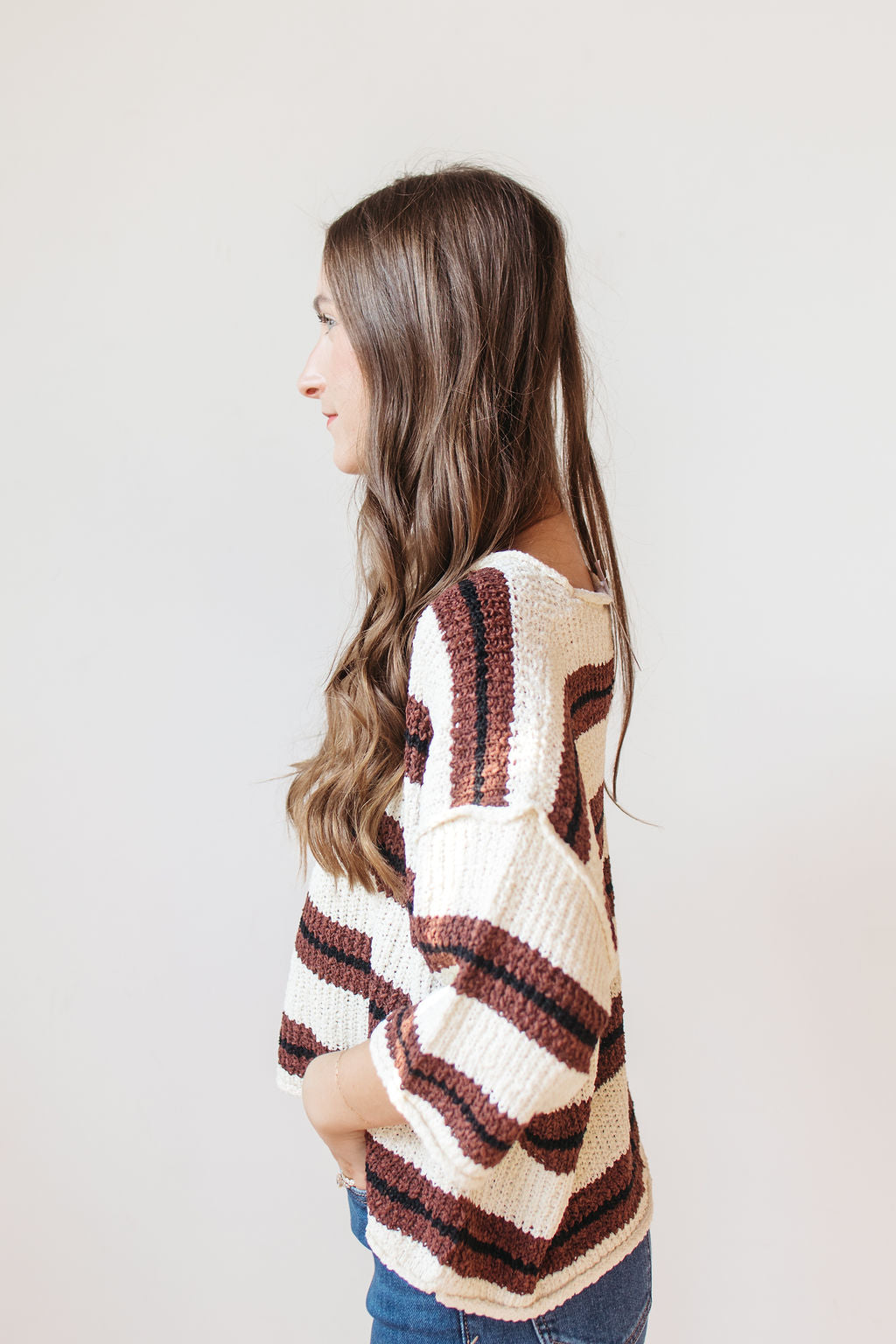 adrian striped 3/4 sleeve sweater