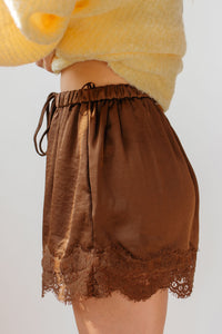 stella lace trim satin shorts