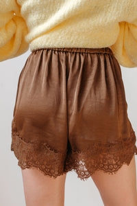 stella lace trim satin shorts