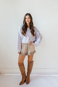 stella lace trim satin shorts