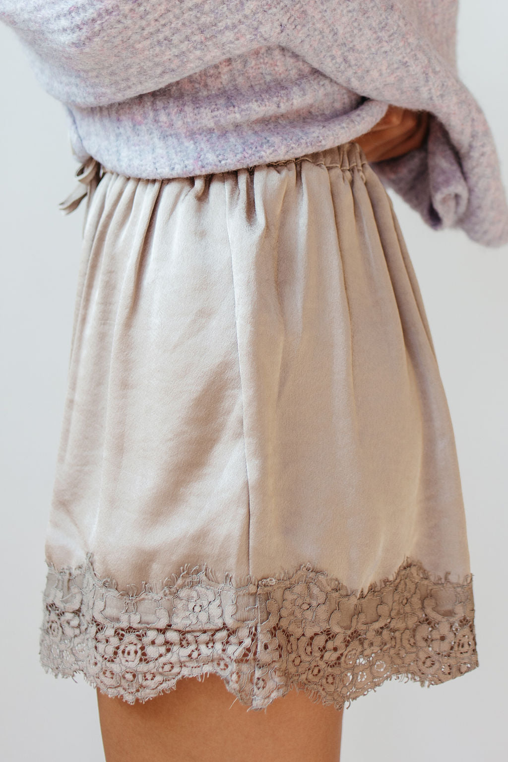 stella lace trim satin shorts