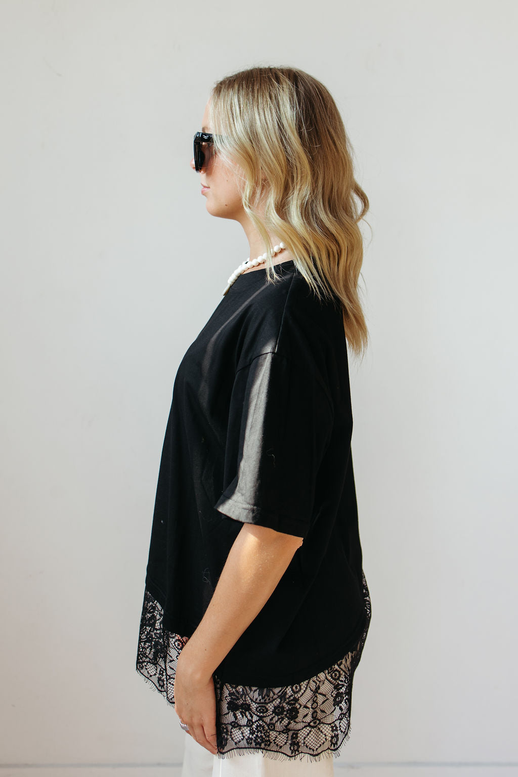 sloan floral lace asymmetrical tee