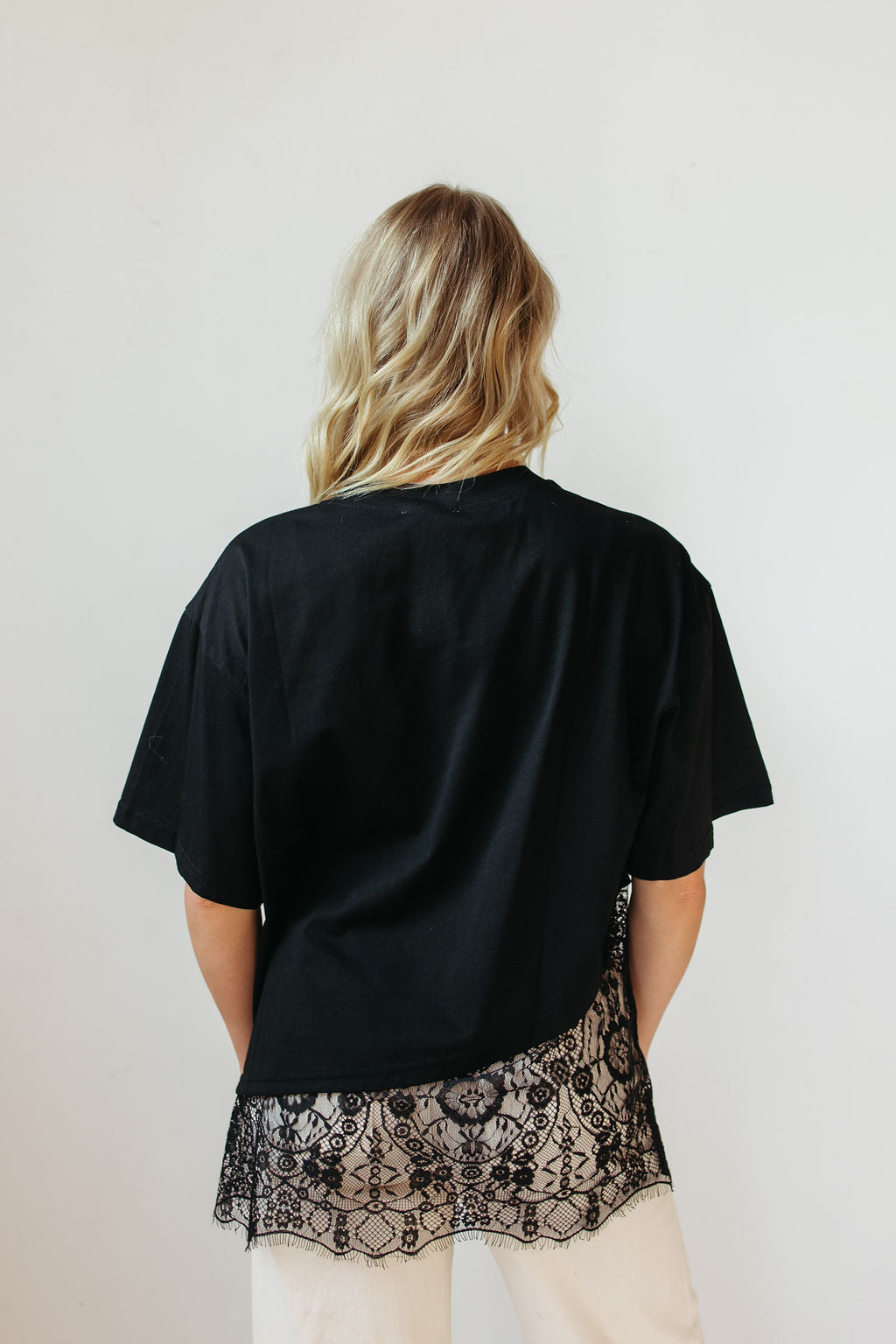 sloan floral lace asymmetrical tee