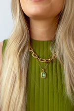 mode, gemma necklace, green