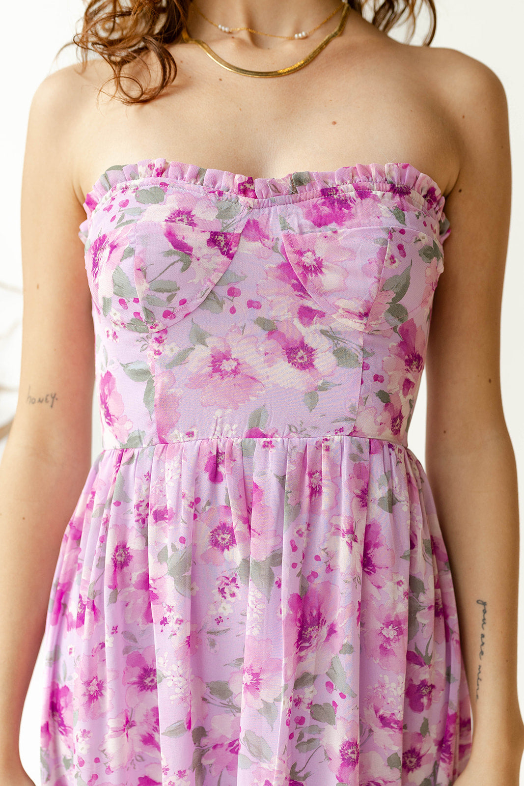mode, juliette strapless midi dress