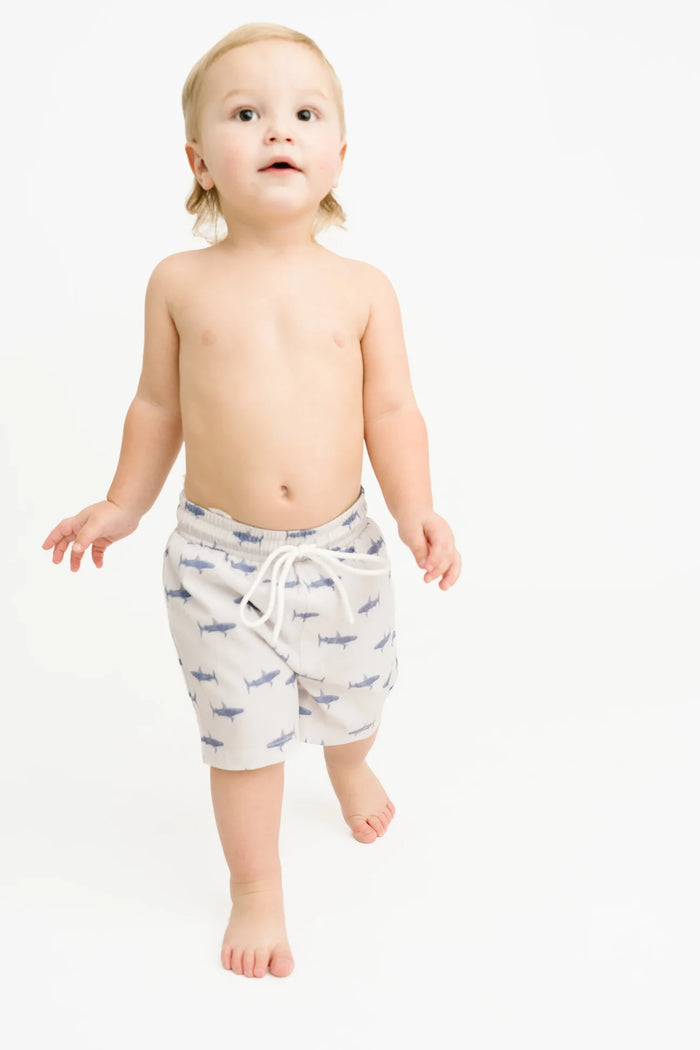 mini shark swim trunks