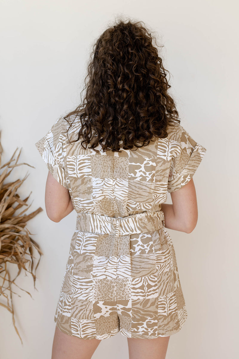 mode, animal print denim romper