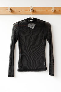 mode, mesh mock neck top