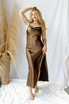 mode, honeymoon with me cowel neck dress