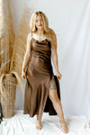 mode, honeymoon with me cowel neck dress