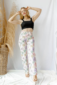 mode, watercolor daisy pants