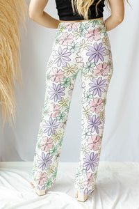 mode, watercolor daisy pants