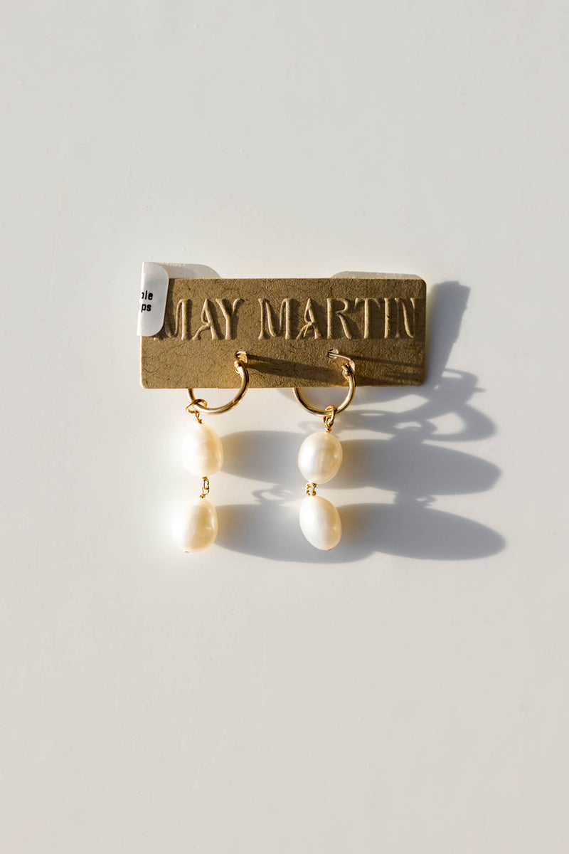 mode, gold filled double pearl hoops