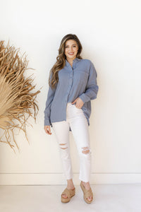 mode, sofia oversize button up