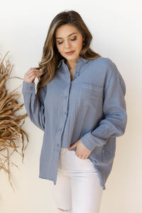 mode, sofia oversize button up