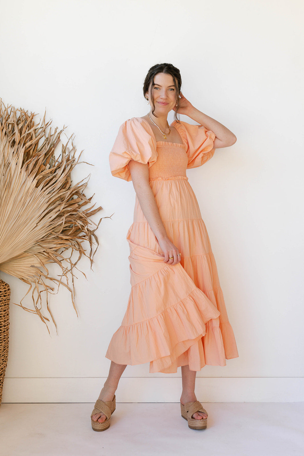 mode, alana puff sleeve midi dress