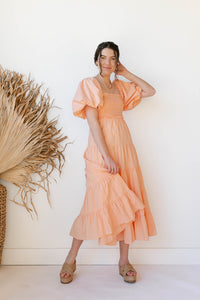 mode, alana puff sleeve midi dress