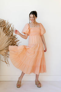 mode, alana puff sleeve midi dress