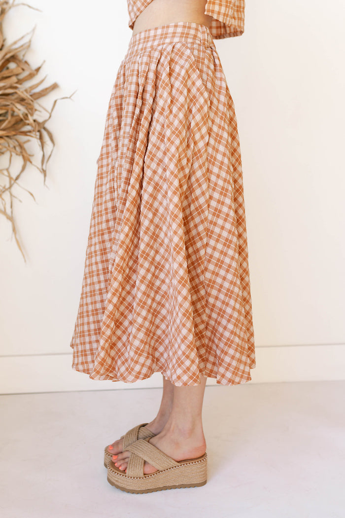 mode, gracie plaid midi skirt